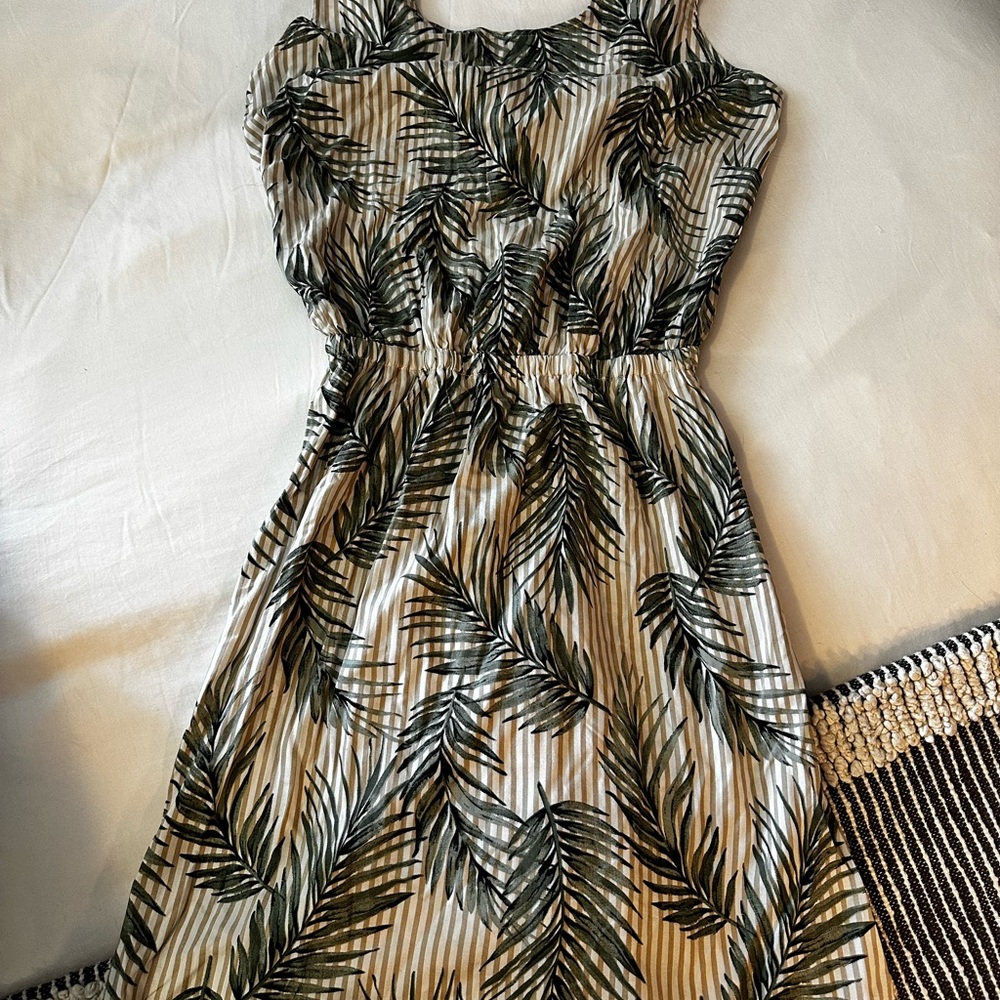 Tropical Leaf Print Dress with Back Tie